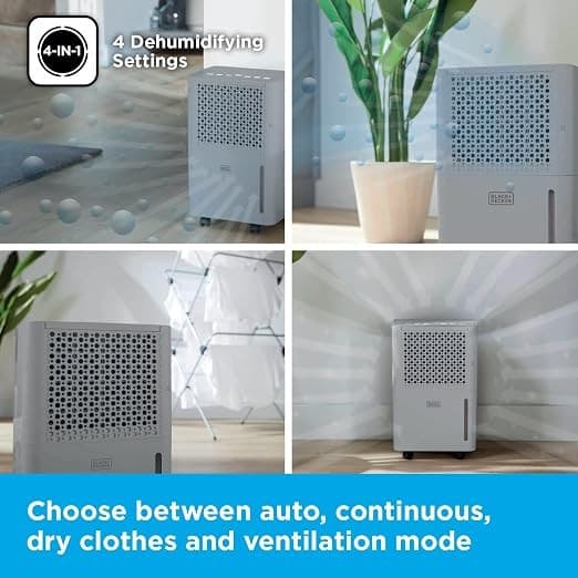 BLACK+DECKER 12L Dehumidifier,4 Modes, Quiet Operation, 2.1L Water Tank, 24-Hour Timer, - Grey - Image 5