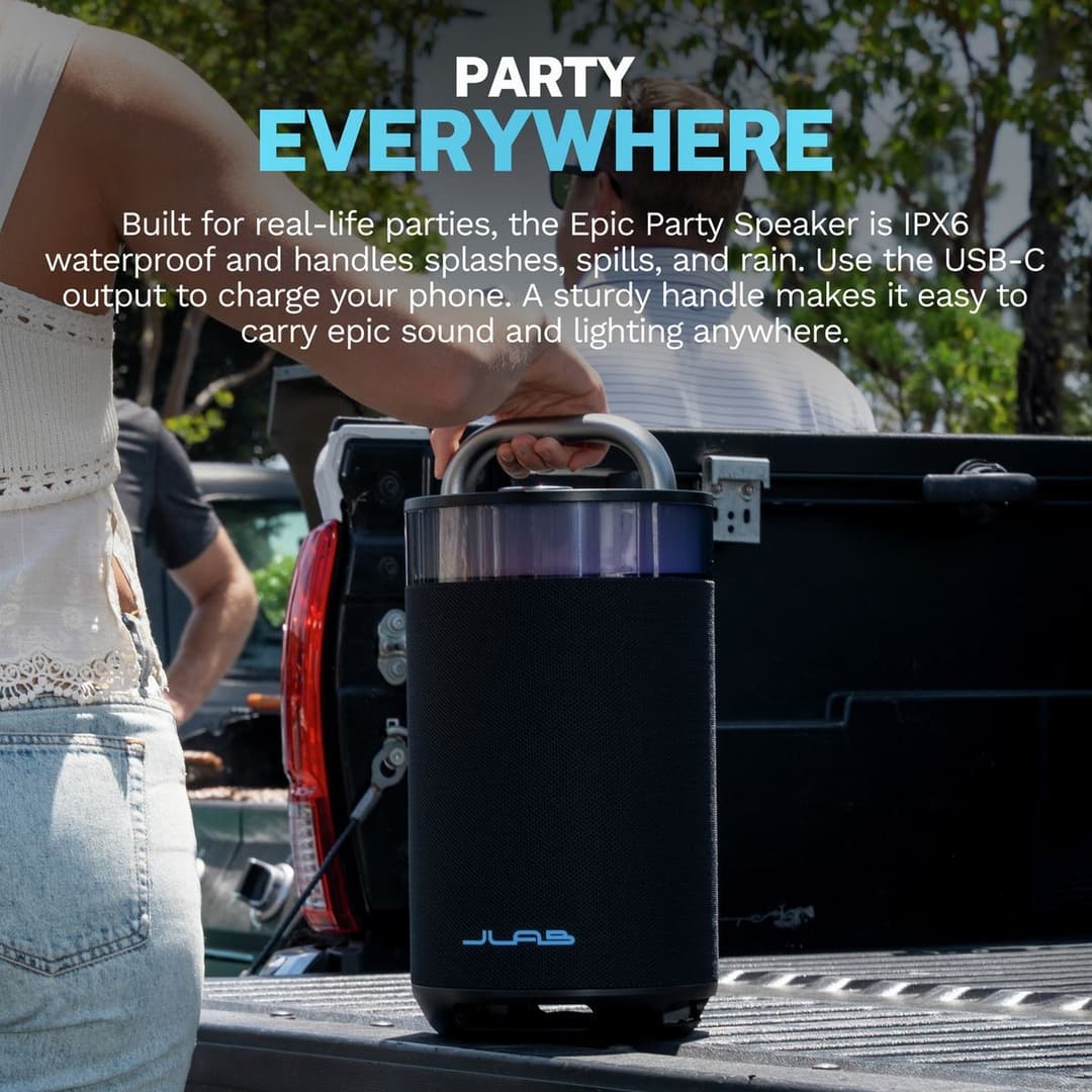 JLab Epic Party Portable Bluetooth Speaker - Black - Image 6