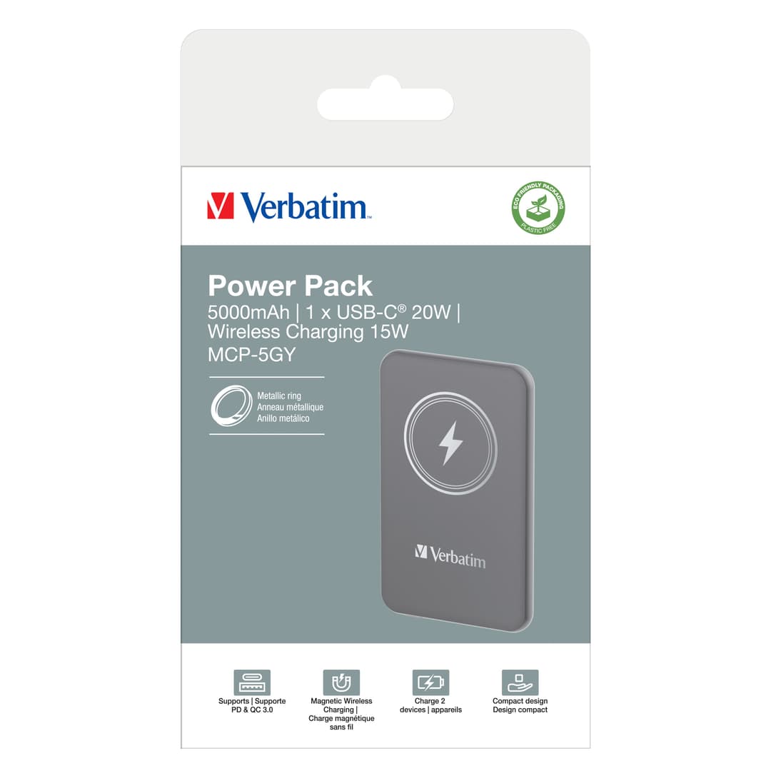 Verbatim Charge 'n' Go Magnetic Wireless Power Bank 5000mAh Grey - Image 4