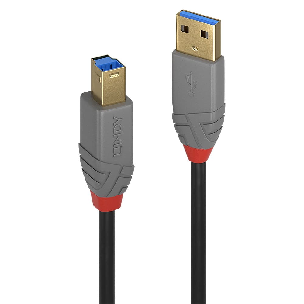 Lindy 1m USB 3.2 Type A to B Cable, 5Gbps, Anthra Line - Image 1