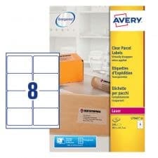 Avery L7565-25 Clear Laser Parcel Labels 99.1 x 67.7mm 25 sheets - 8 Labels per Sheet (200 Labels) - Image 1