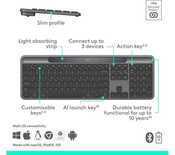 Logitech Signature Slim Solar+ Keyboard Graphite - Image 8