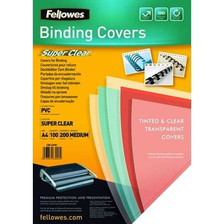 Fellowes A4 Binding Covers  PVC 150 Micron  Clear  Pack of 100  5376001