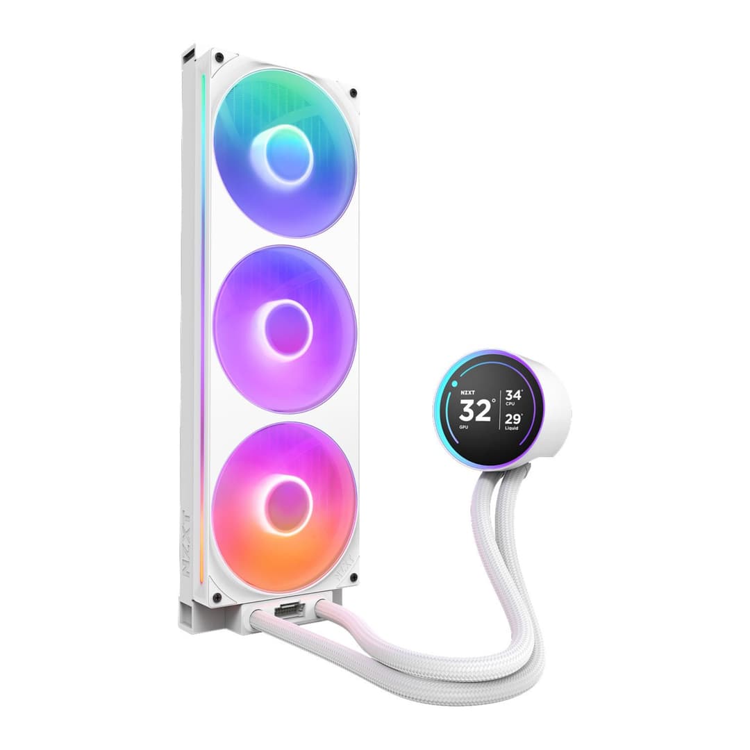NZXT Kraken Elite V2 420mm ARGB Intel / AMD CPU Liquid Cooler w/ 2.72" LCD - White - Image 4