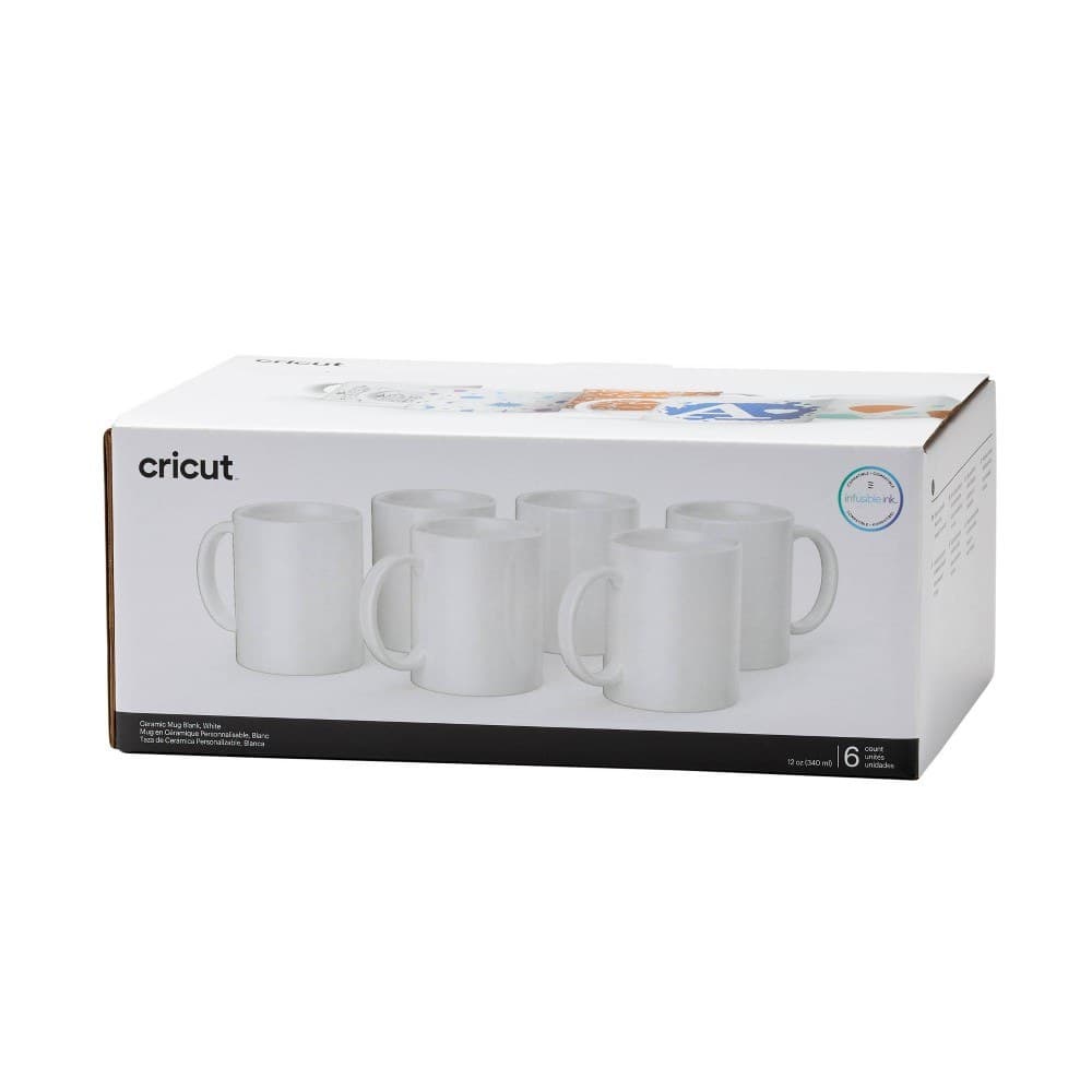 Cricut 6ct 12oz Ceramic Mug - White: Unfinished Craft Products, Sublimation, Cricut Cups, 3.78" Height, 3.23" Width