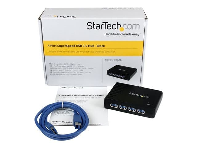 StarTech.com ST4300USB3 4-Port USB 3.0 SuperSpeed Hub 5Gbps with Power Adapter - Black - Image 4