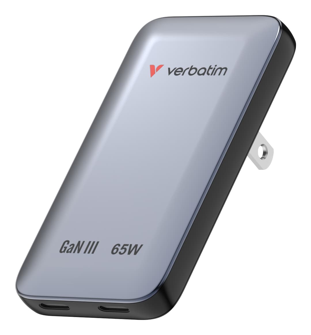 Verbatim Essentials Slim GaN Wall Charger 65W US/EU/UK - Grey - Image 1
