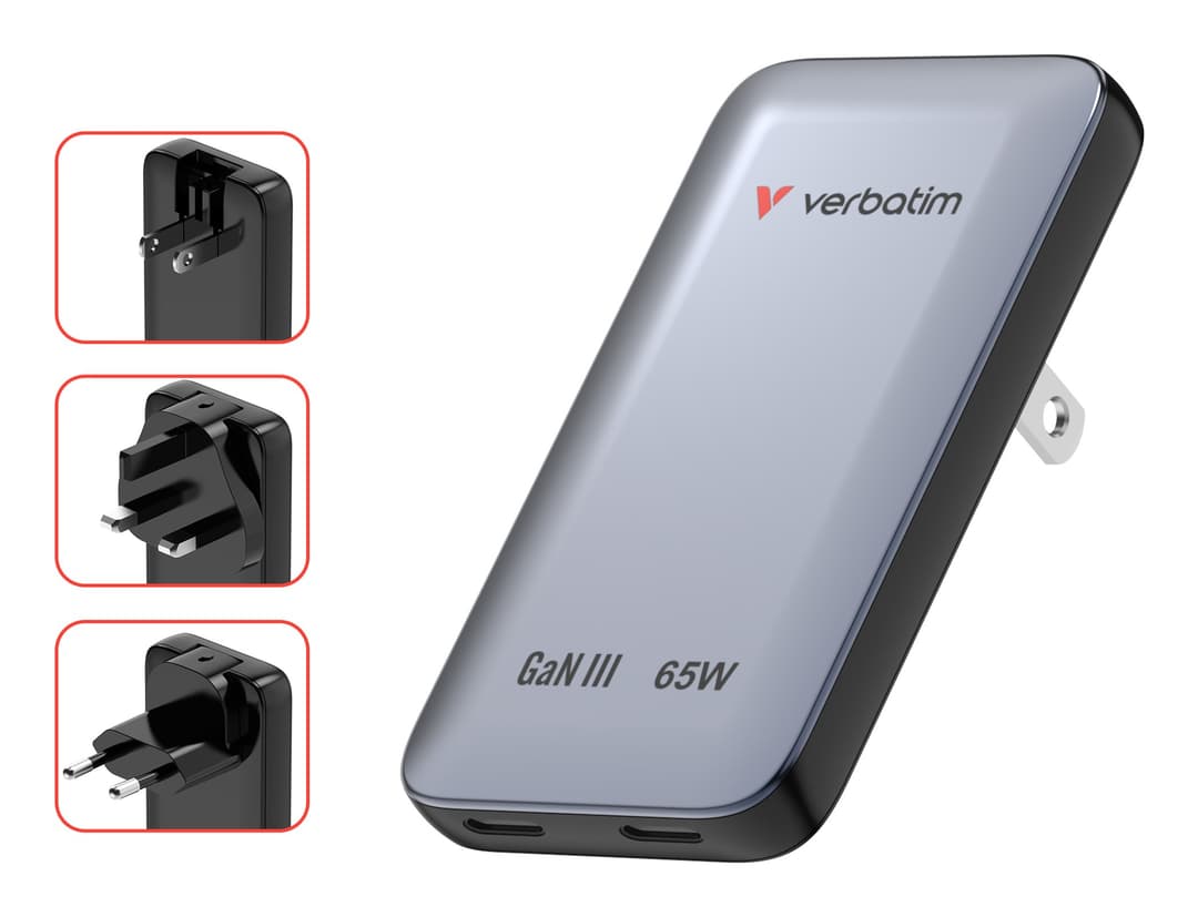 Verbatim Essentials Slim GaN Wall Charger 65W US/EU/UK - Grey - Image 2