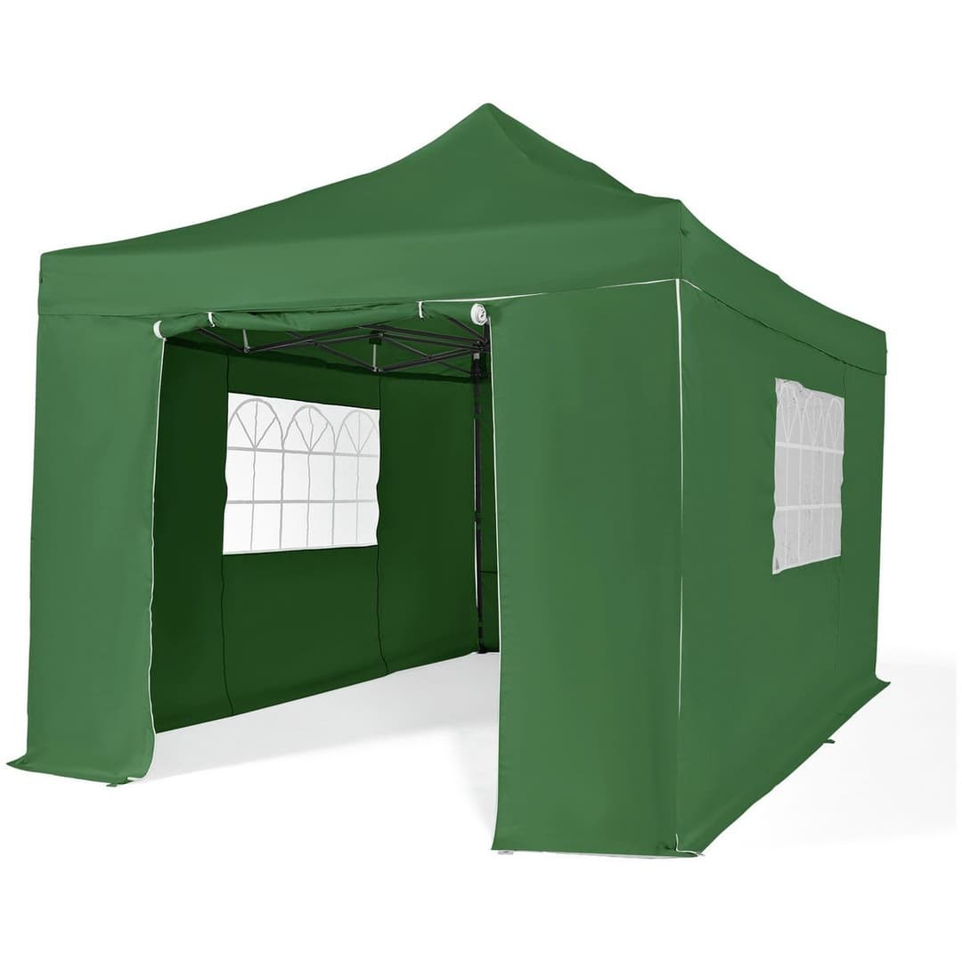 All Seasons 3mx4.5m Pop Up Garden Gazebo & Side Panels-Green - Image 1