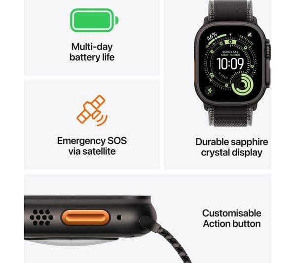 Apple Watch Ultra 3 GPS + Cellular 49mm Natural Titanium Case with Bright Blue Trail Loop - M/L - Image 9