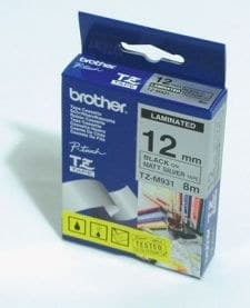 Brother TZe P-touch Laminated Labelling Tape Black on Matte Silver 8m - 12mm
