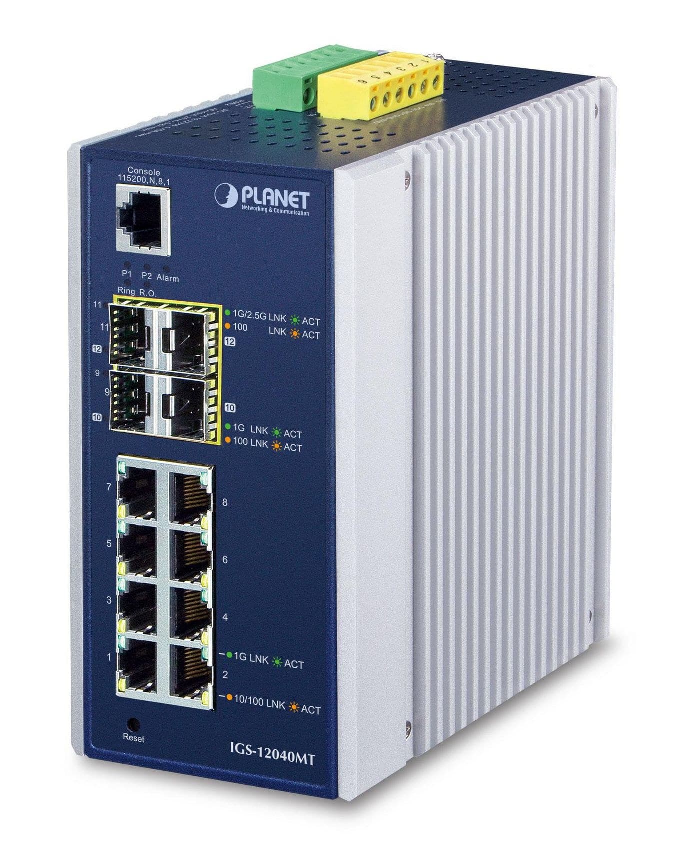 PLANET IGS-12040MT Industrial 8-Port Gigabit + 4-Port SFP Managed Switch (-40 to 75°C)
