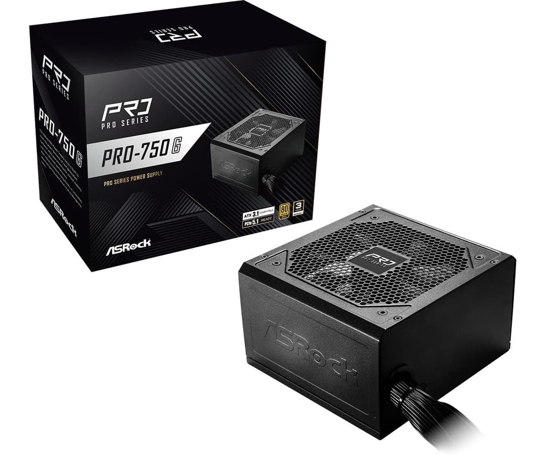 ASRock PRO-Series PRO-750G PSU 750W 80Plus Gold ATX3.1 & PCIe5.1 Ready with Two-Tone 12V-2x6 Cable, 120mm Low Noise Fan - Image 1