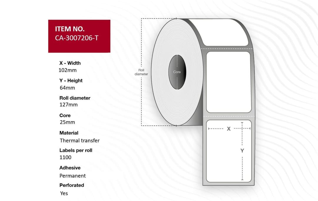 Label 102 x 64mm Core 25mm, - Image 1