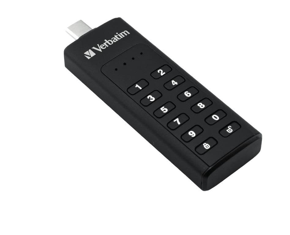 Verbatim Keypad Secure USB-C Flash Drive with Password Protection and AES-256 Hardware Encryption 32GB - Black