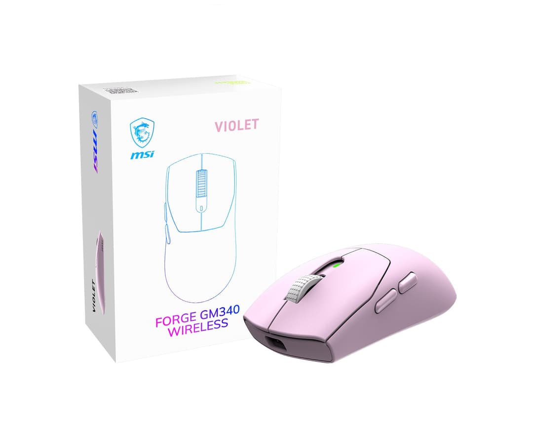 MSI FORGE GM340 Wireless Gaming Mouse, 12000 DPI, 2.4GHz + Bluetooth, 57g - Violet - Image 1