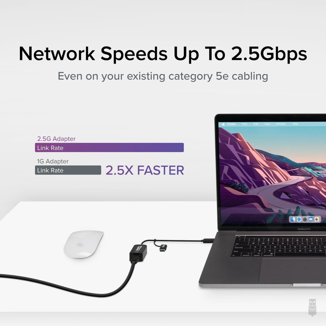 Plugable Technologies 2.5G USB C and USB to Ethernet Adapter, 2-in-1 Adapter Compatible with USB-C Thunderbolt 3 or USB 3.0, USB-C to RJ45 2.5 Gigabit LAN Ethernet, Compatible with Mac and Windows - Image 3