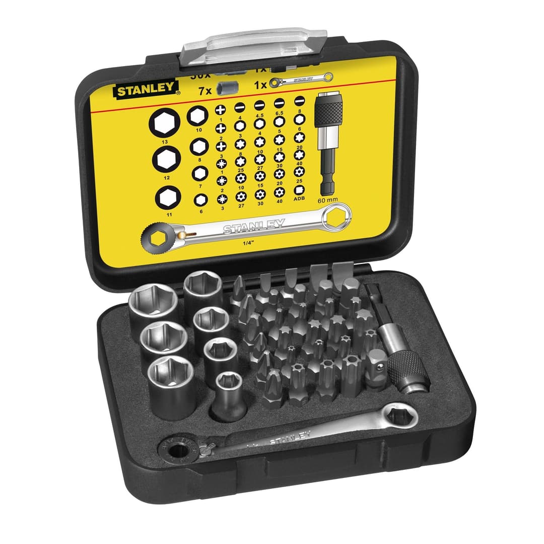 Stanley Tools 1-13-907 39-Piece Bit And Socket Set With Ratchet - Yellow/Black - Image 1