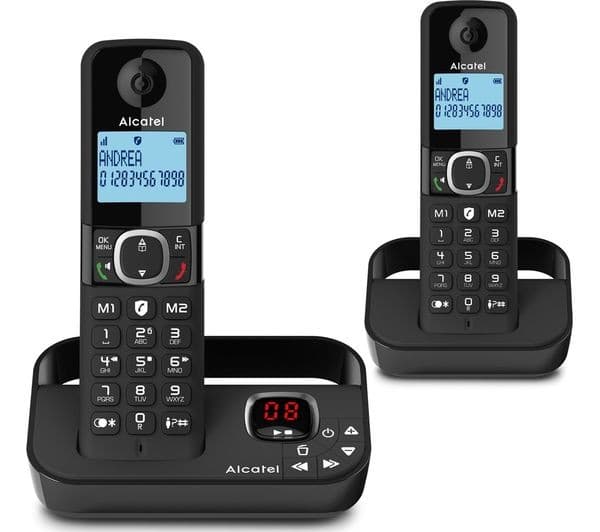Alcatel F860 Voice ATL1423549 Cordless Phone with Answer Machine, Black - Twin Handsets