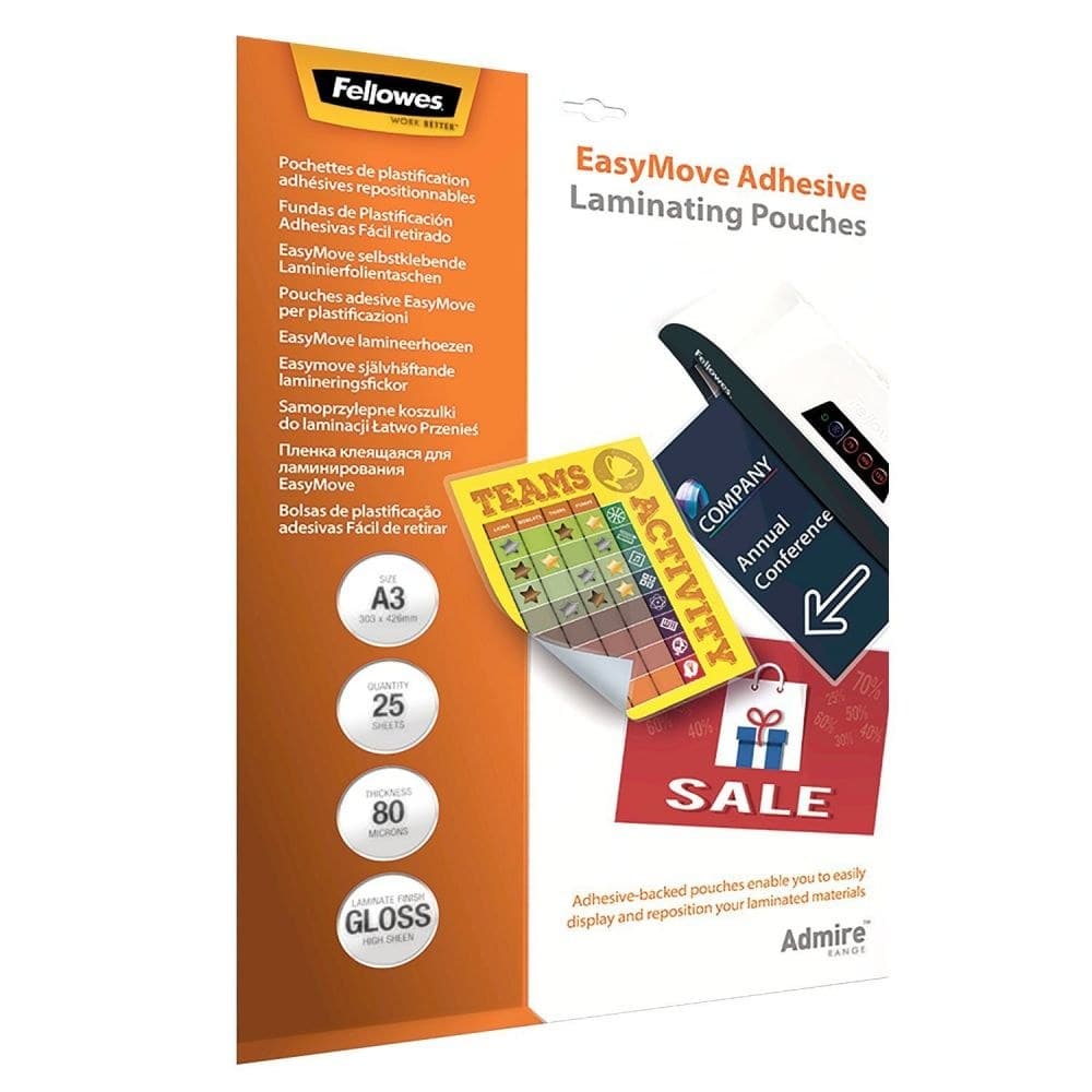 Fellowes 5601801 Admire A3 80Mic EasyDisplay Adhesive Backed Pouch 25pk - Image 1
