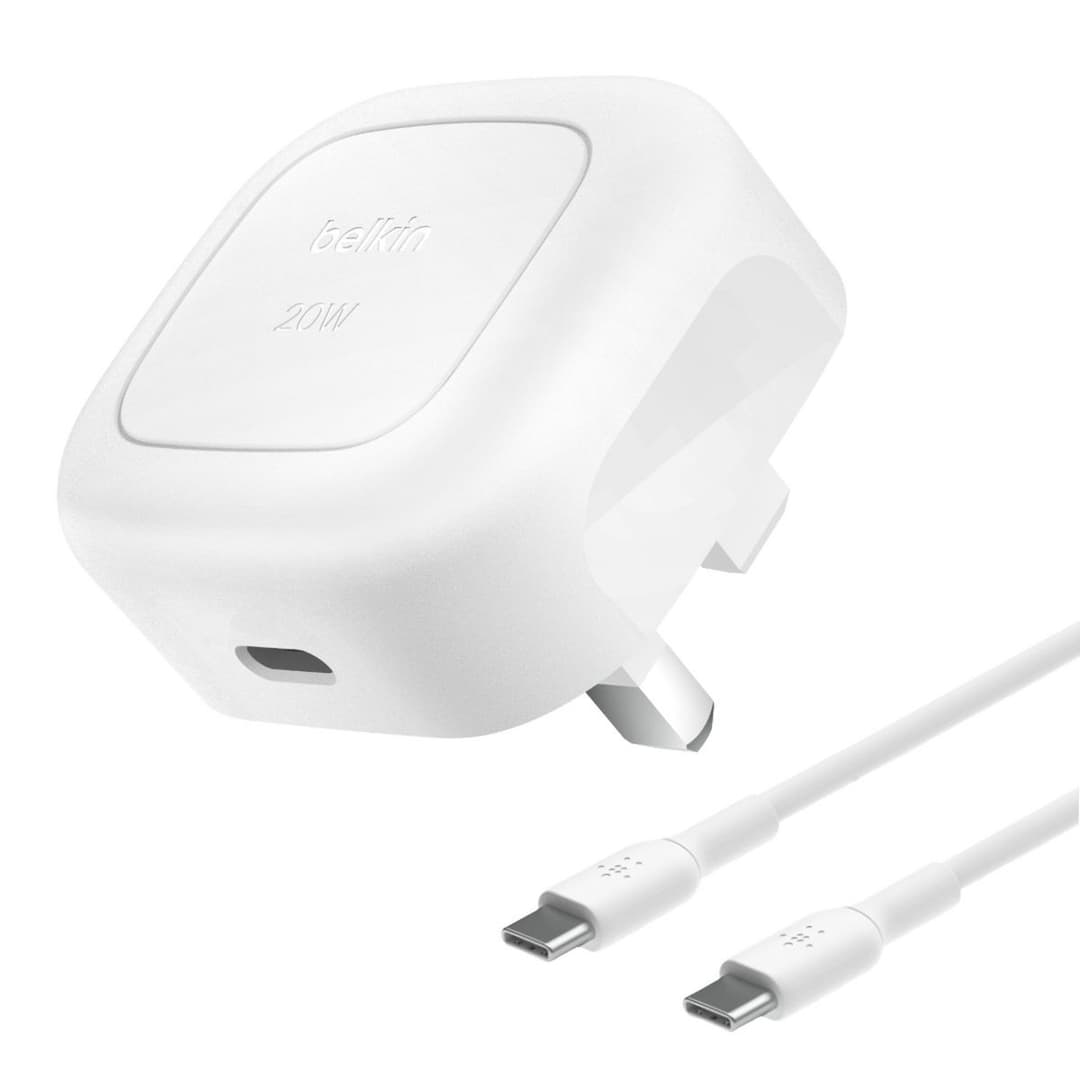 Belkin 20W USB-C Compact Wall Charger + USB-C Cable - White - Image 1