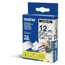 Brother TZEM31 Black on Clear 8M x 12mm Matt Tape - Image 1