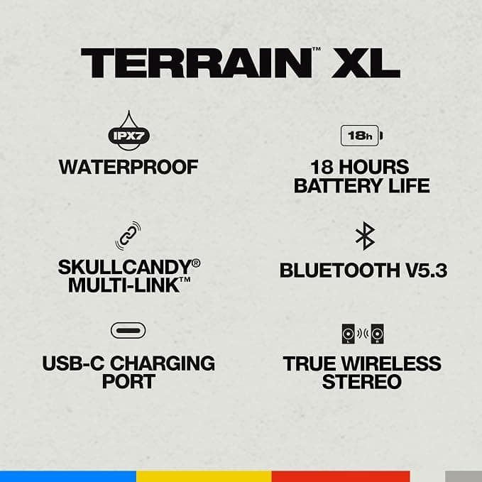 Skullcandy Terrain XL Portable Bluetooth Speaker – IPX7 Waterproof, 18H Battery, Bone/Orange - Image 2