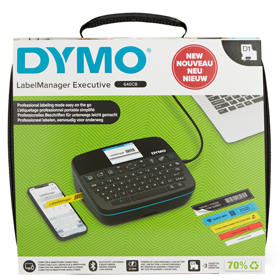 DYMO LabelManager Executive 640 CB Portable Label Printer Kit with Carry Case and 3 Label Cassettes | Compact QWERTY Label Maker | Bluetooth & USB Connectivity | Compatible with D1 Labels - Image 1