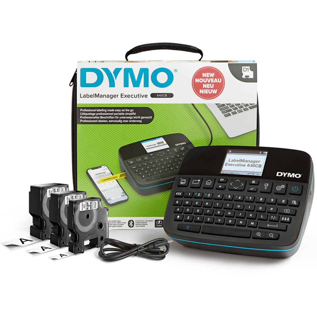 DYMO LabelManager Executive 640 CB Portable Label Printer Kit with Carry Case and 3 Label Cassettes | Compact QWERTY Label Maker | Bluetooth & USB Connectivity | Compatible with D1 Labels - Image 2