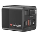 Verbatim GaN Charger 65W 2 Port retractable cable display US plugs with EU and UK adaptors thumbnail 1