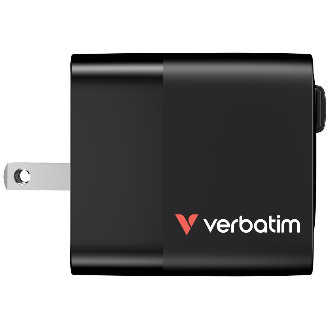 Verbatim GaN Charger 65W 2 Port retractable cable display US plugs with EU and UK adaptors - Image 4