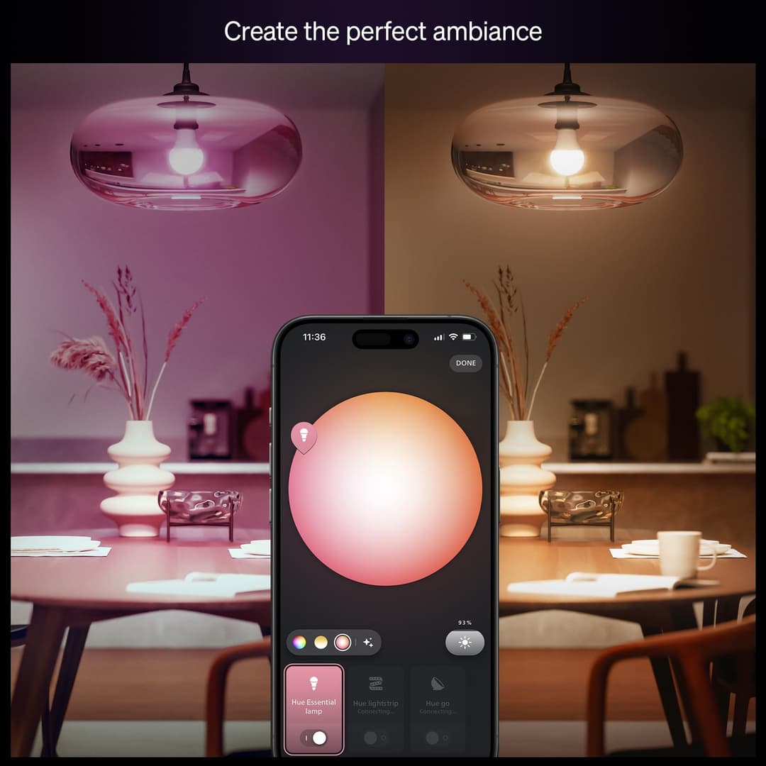 Philips Hue Bridge + Essential E27 Smart Bulbs, 4 Pack Smart Lighting Starter Kit - White - Image 3