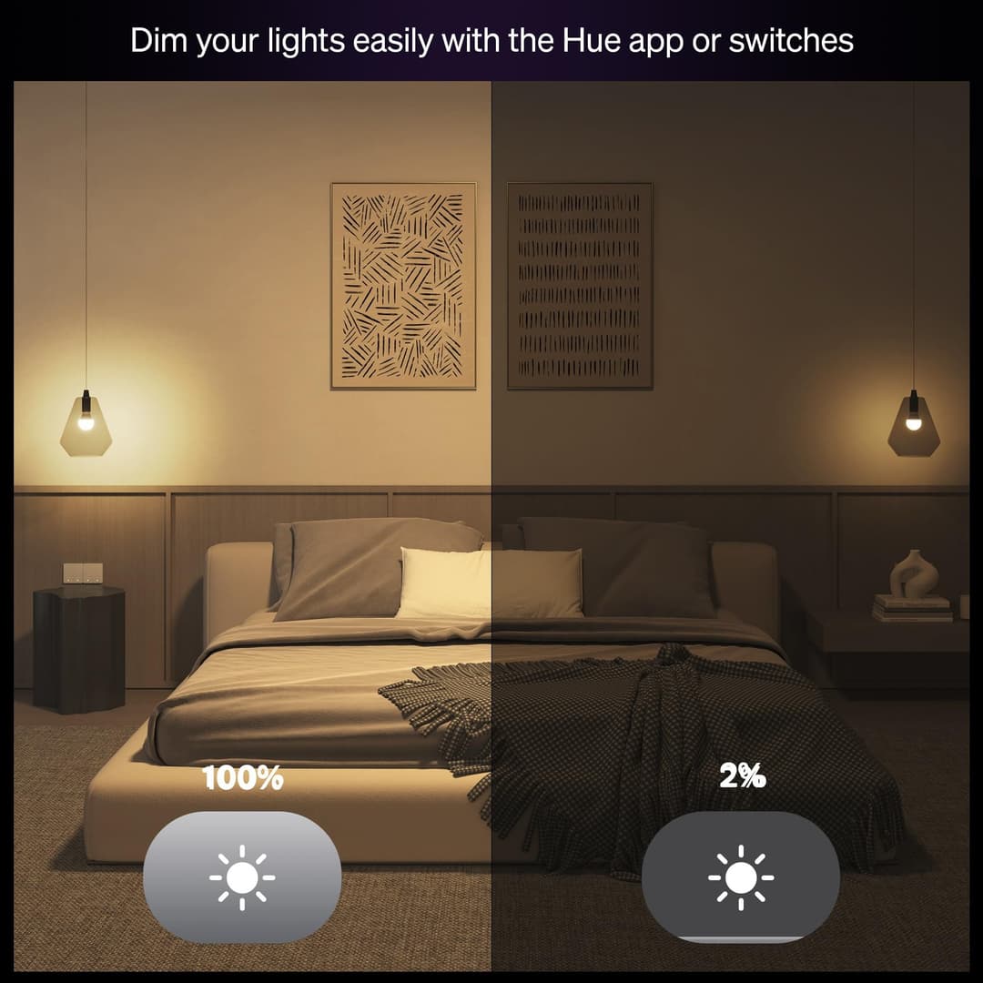 Philips Hue Bridge + Essential E27 Smart Bulbs, 4 Pack Smart Lighting Starter Kit - White - Image 4