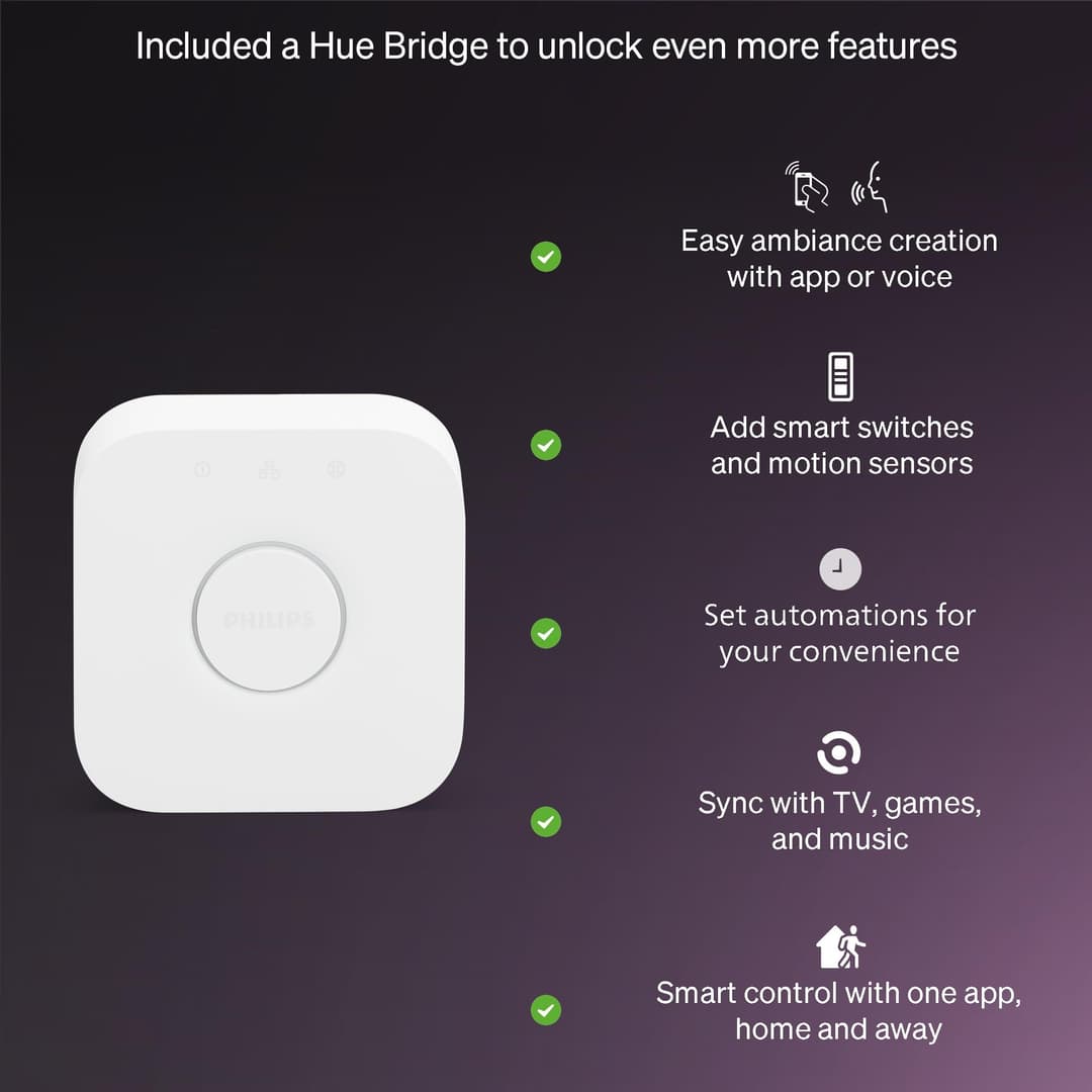 Philips Hue Bridge + Essential E27 Smart Bulbs, 4 Pack Smart Lighting Starter Kit - White - Image 6
