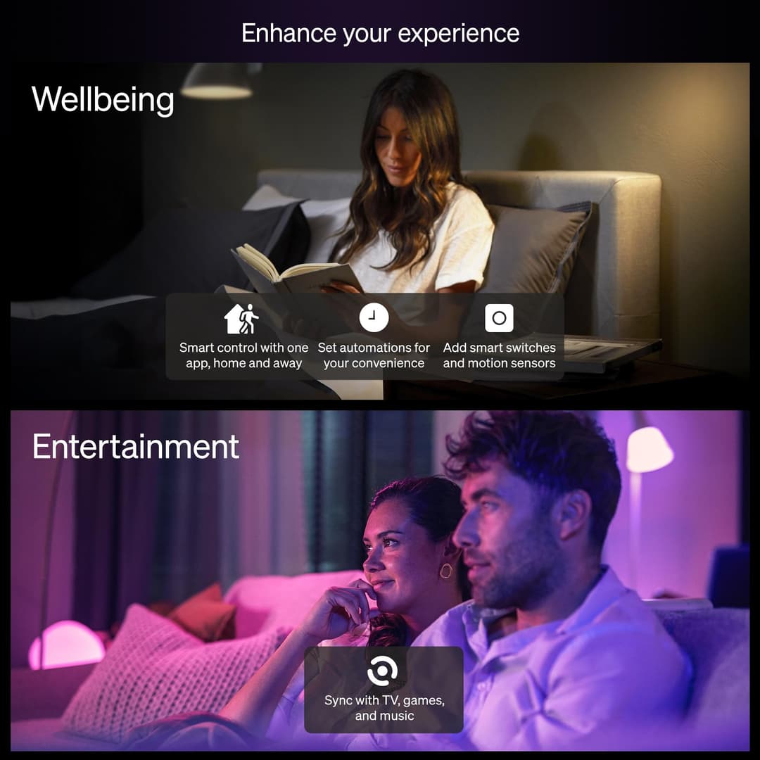Philips Hue Bridge + Essential E27 Smart Bulbs, 4 Pack Smart Lighting Starter Kit - White - Image 7