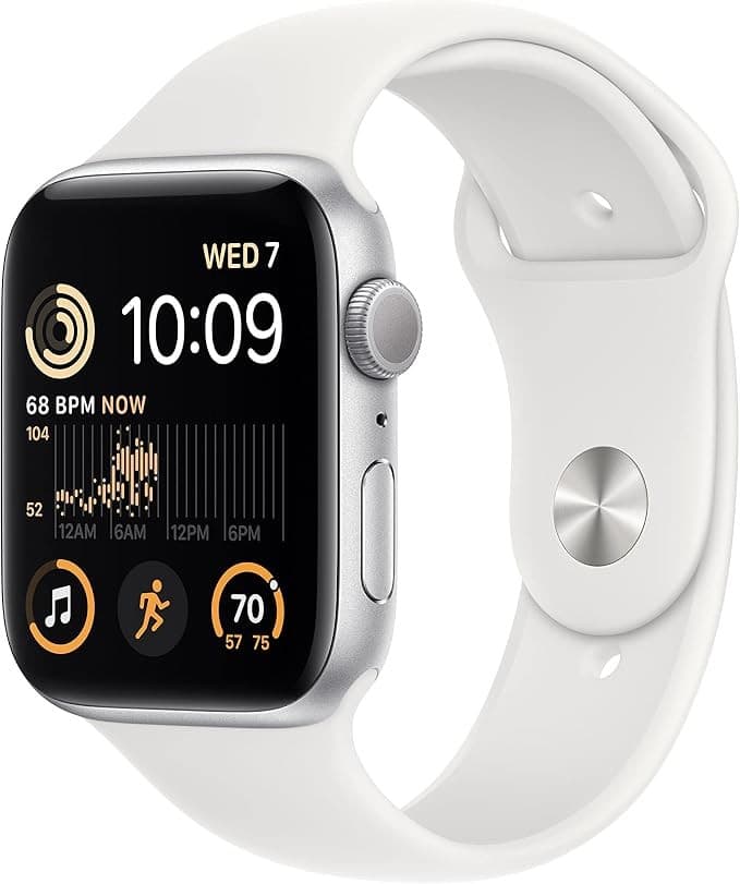 Apple Watch SE 2nd Gen Smartwatch 44mm Silver Aluminium White Sport Band S/M