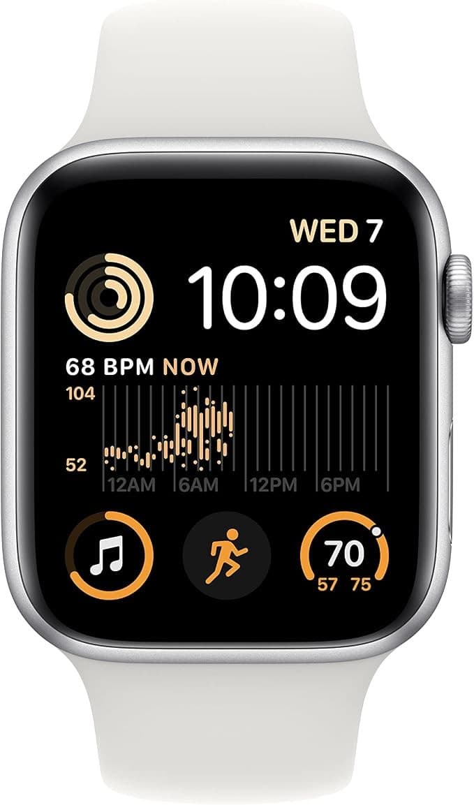 Apple Watch SE 2nd Gen Smartwatch 44mm Silver Aluminium White Sport Band S/M - Image 3