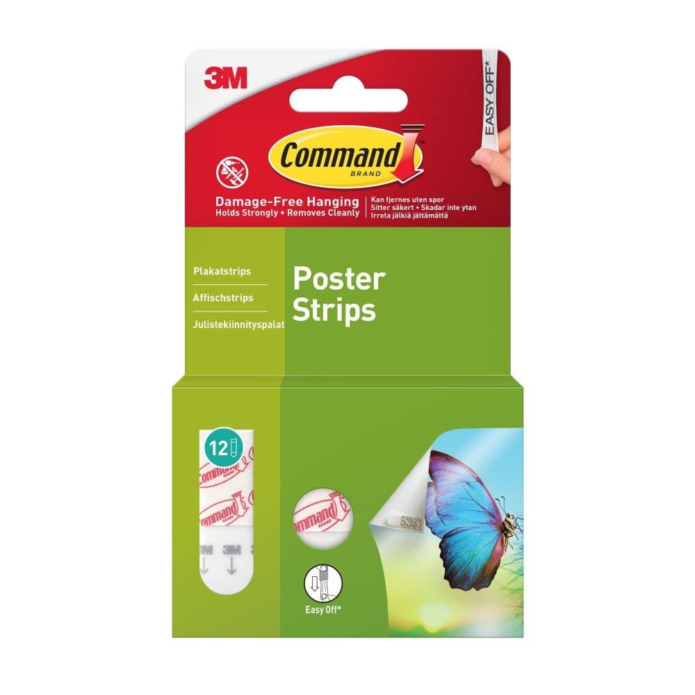 Command Pack of 12 Small Poster Strips White - Image 1