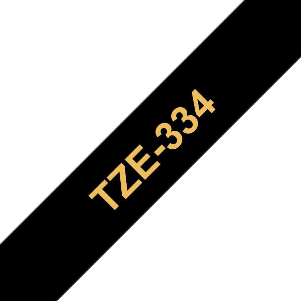 Brother TZe-334 Laminated Labelling Tape 12mm x 8m Gold on Black - Image 1