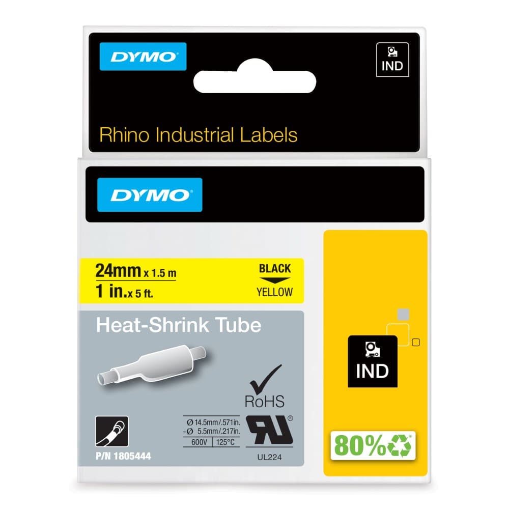 Dymo 1805444 24mm Yellow Heat Shrink Tube - Image 1