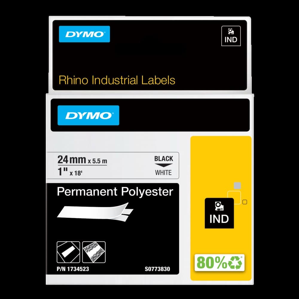 Dymo S0773830 24mm Black on White Permanent Polyester Tape - S0773830 - Image 1