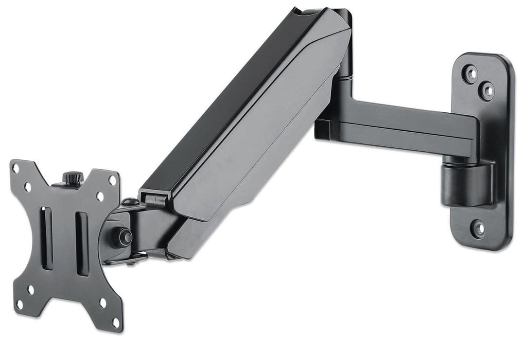 Manhattan Universal Gas Spring Jointed Arm Monitor Wall Mount 461610 - Single Arm for 17-32" TV or Monitor, VESA 75x75/100x100mm, Height Adjustable, Black - Image 1
