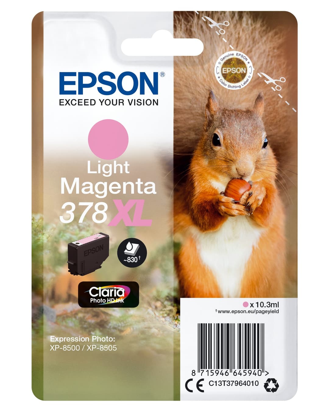 Epson Squirrel Singlepack Light Magenta 378XL Claria Photo HD Ink - Image 1