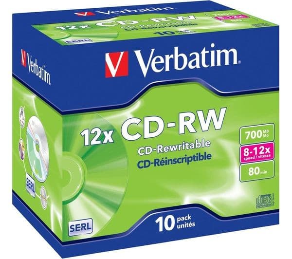 VERBATIM 12x CD-RW Blank CDs - Pack of 10 - Image 1