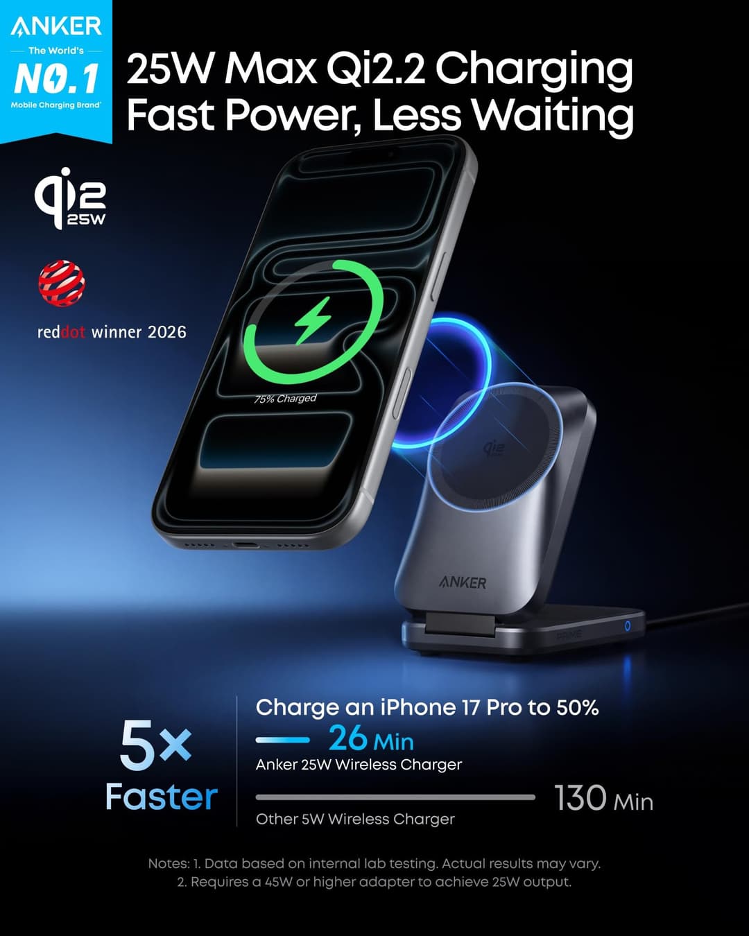 Anker Prime 3‑in‑1 Wireless Charger, Qi2‑Certified 25W, MagSafe‑Compatible - Image 4