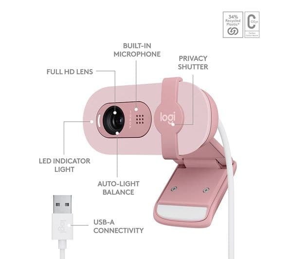 Logitech Brio 100 Full HD 1080p Webcam - Rose - Image 6