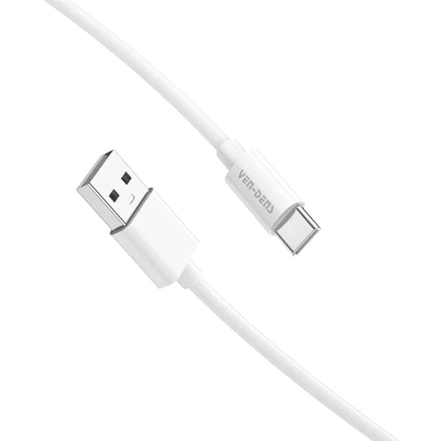 Ven-Dens Silicone USB-A to USB-C Cable, Durable, Heat-Resistant & Reliable, VD-DCP03 - White - Image 1