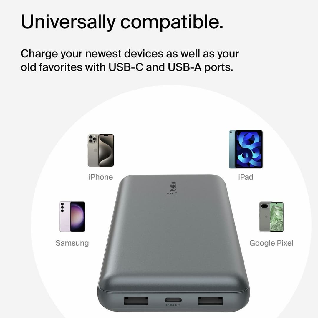 Belkin 15W 20000mAh Portable Power Bank - Space Grey - Image 3