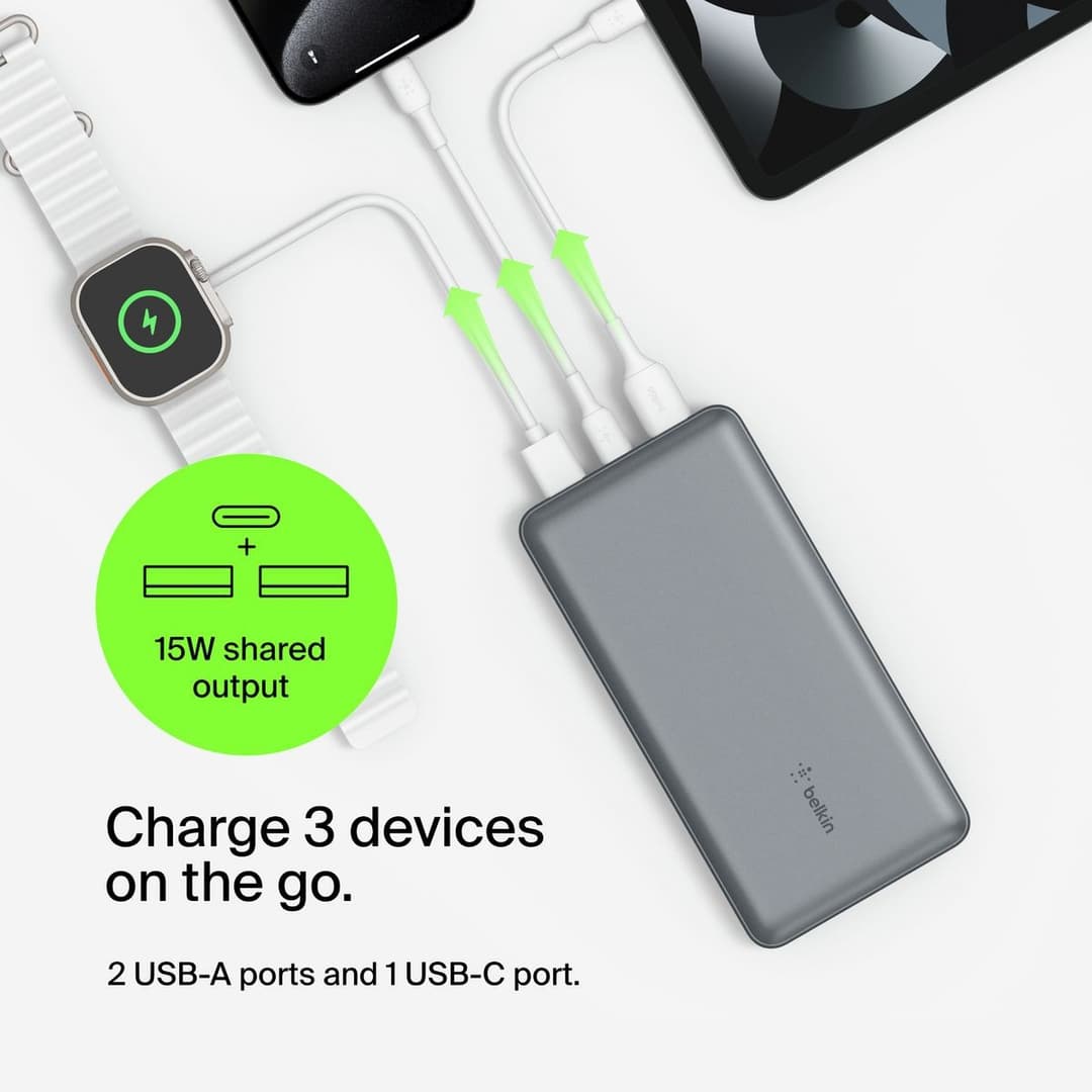 Belkin 15W 20000mAh Portable Power Bank - Space Grey - Image 4