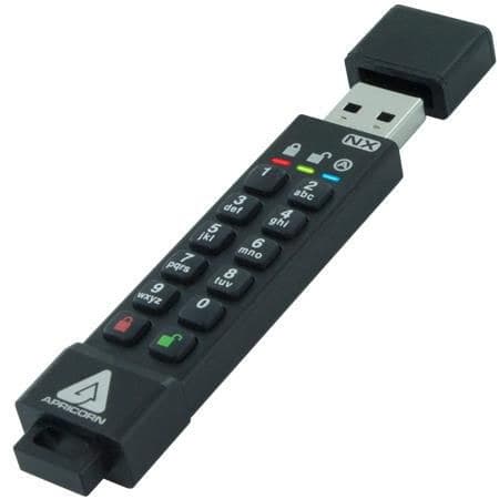 Apricorn Aegis Secure Key 3NX USB 3.2 Gen 1 256-bit AES XTS Hardware Encrypted Flash Drive, FIPS 140-2 Level 3 - 64GB